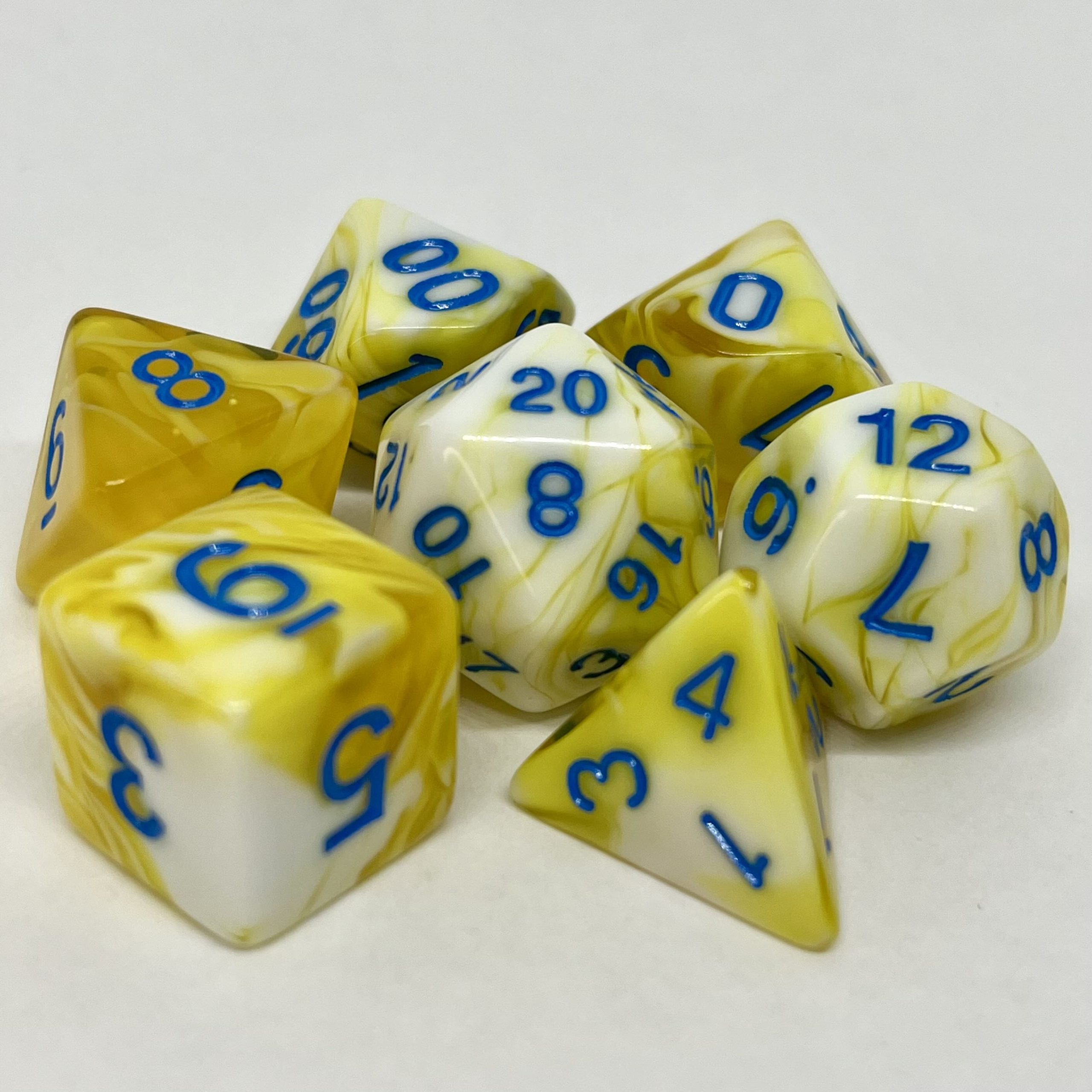 Yellow and White with Blue Ink Dice
